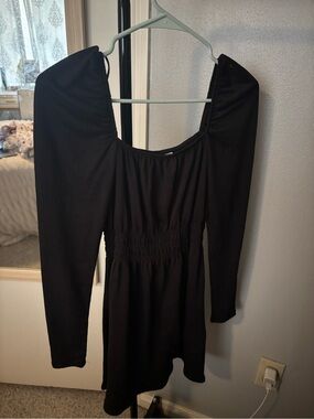 H&M Black Square Neck Long Sleeve Midi Dress